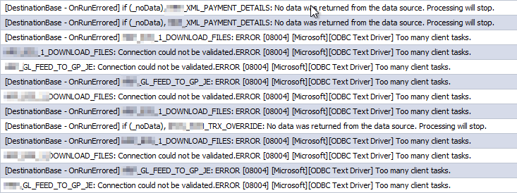 Maps with Text or Excel File source fail with error when running with scheduler - Too many client tasks. 1 248 Too Many Client Tasks 1